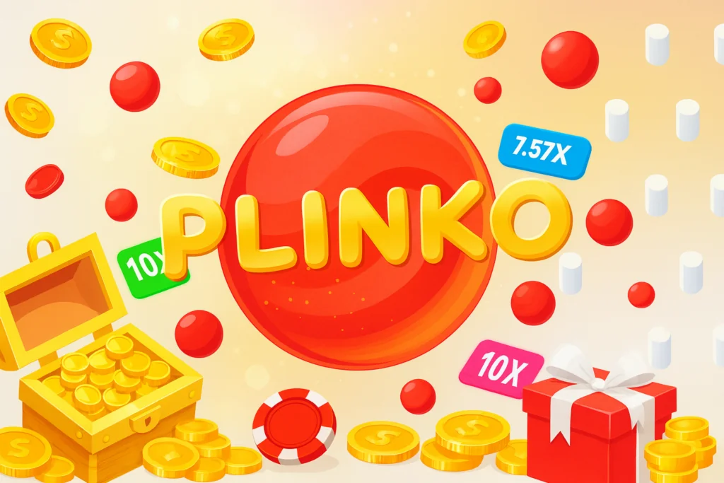 Игровой автомат Плинко казино от Pinco с золотыми монетами и красными фишками